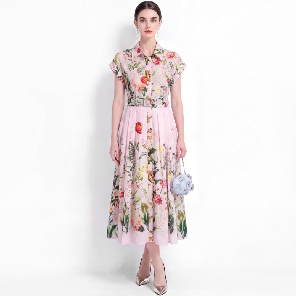 Slim vacation big skirt shirt A-line printing dress