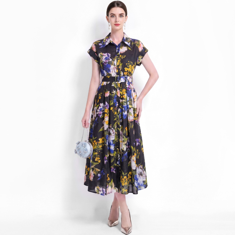 A-line commuting vacation shirt slim big skirt dress