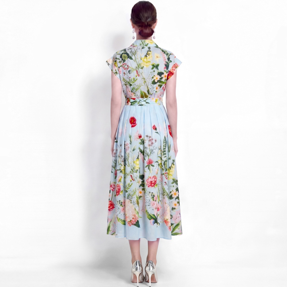 Vacation slim short sleeve shirt pinched waist A-line dress