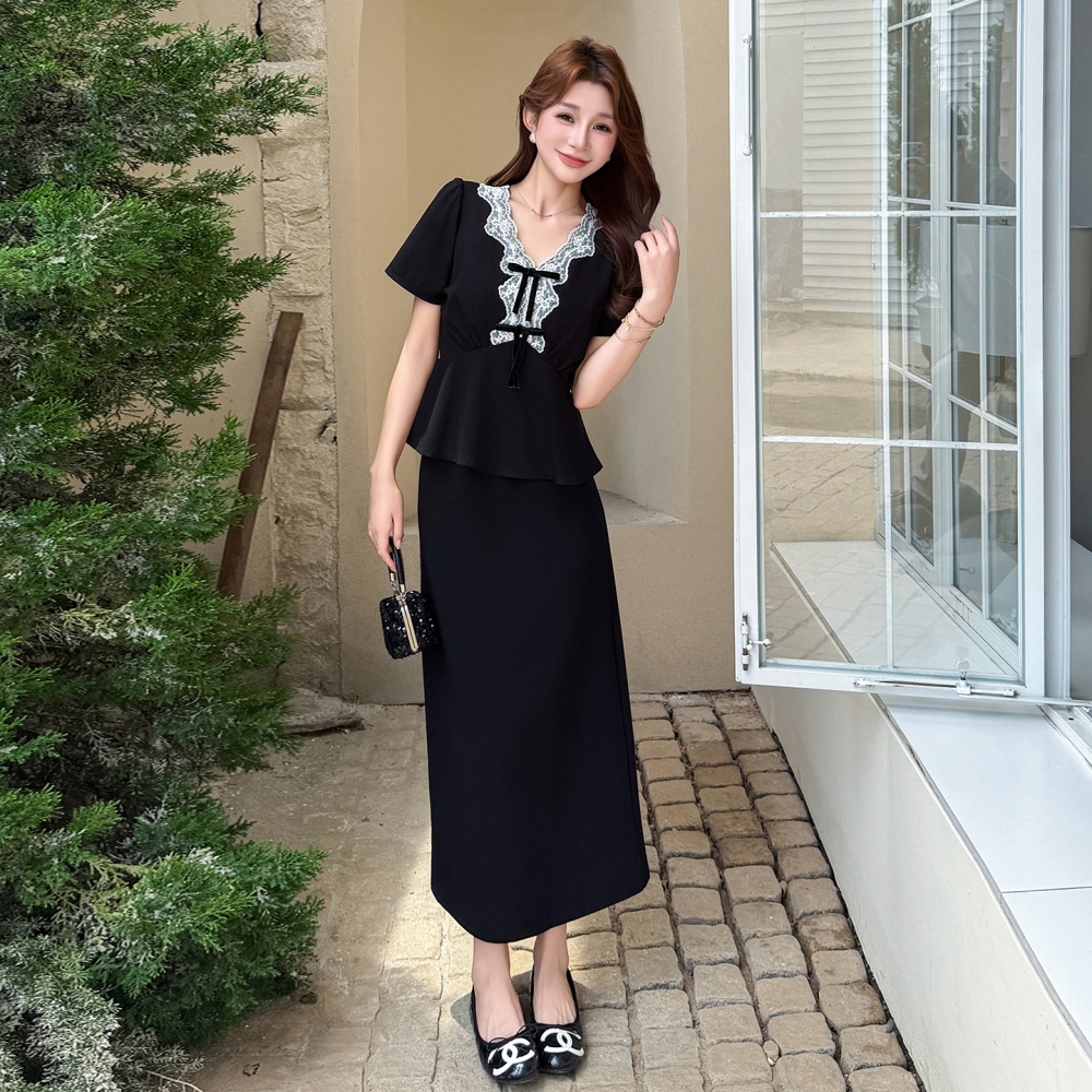 Lace large yard tops ladies skirt 2pcs set