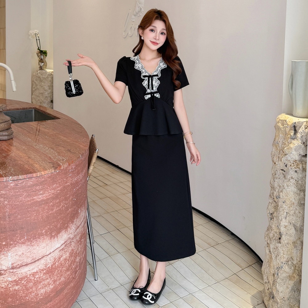 Lace large yard tops ladies skirt 2pcs set