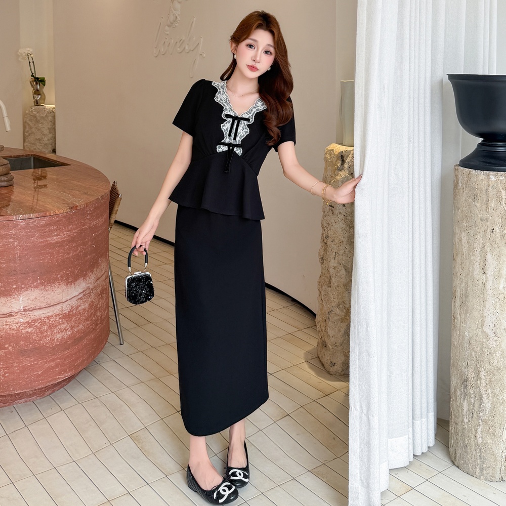 Lace large yard tops ladies skirt 2pcs set