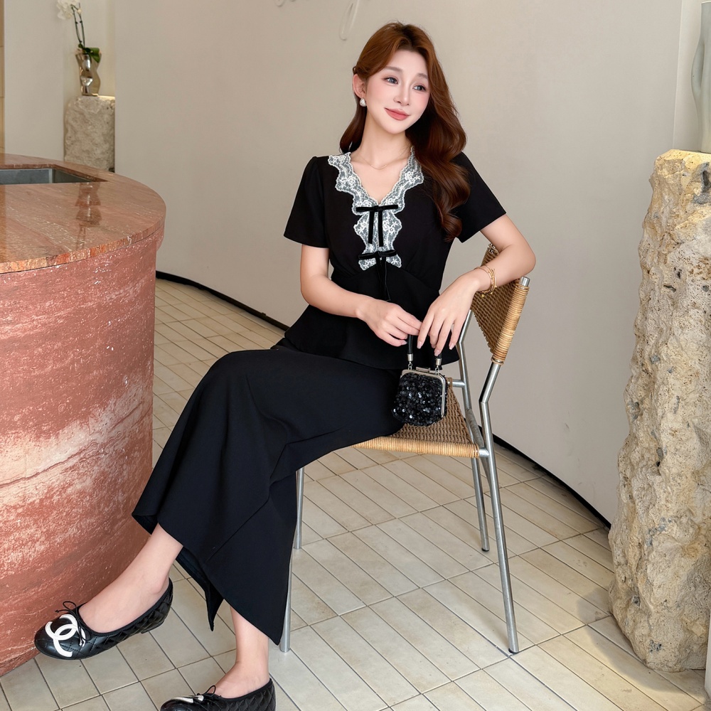 Lace large yard tops ladies skirt 2pcs set