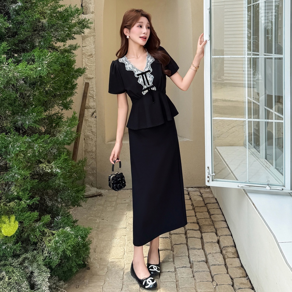 Lace large yard tops ladies skirt 2pcs set