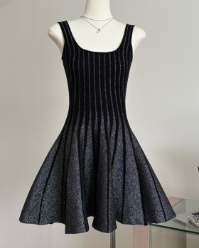 Temperament France style T-back vertical stripes dress