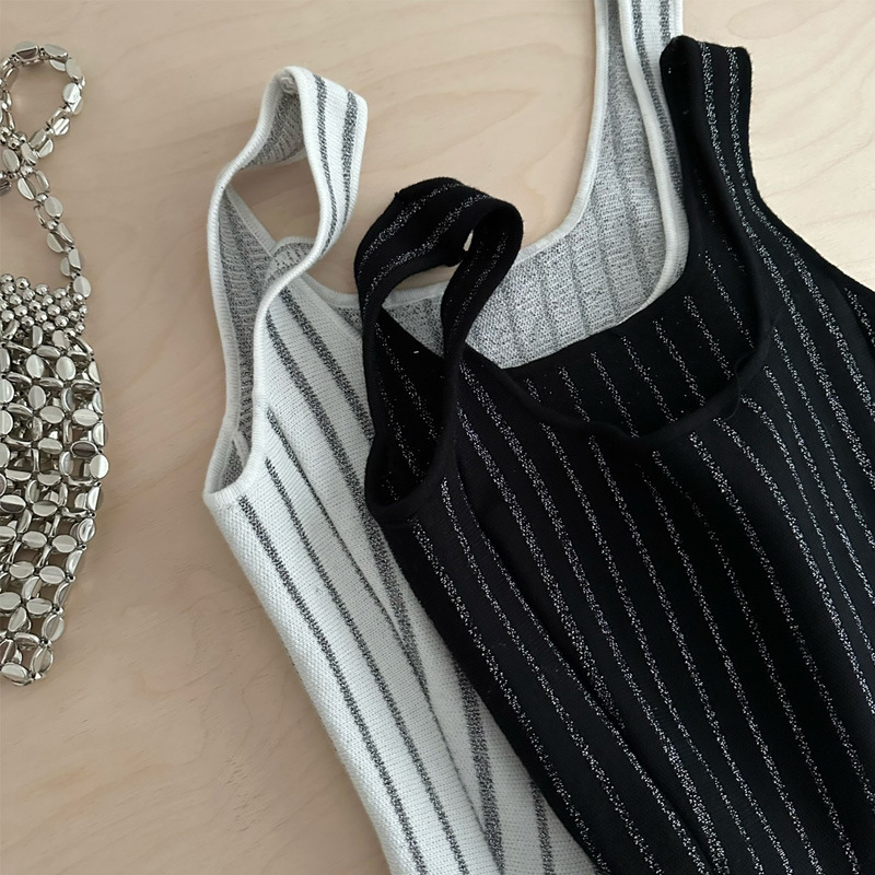 Temperament France style T-back vertical stripes dress