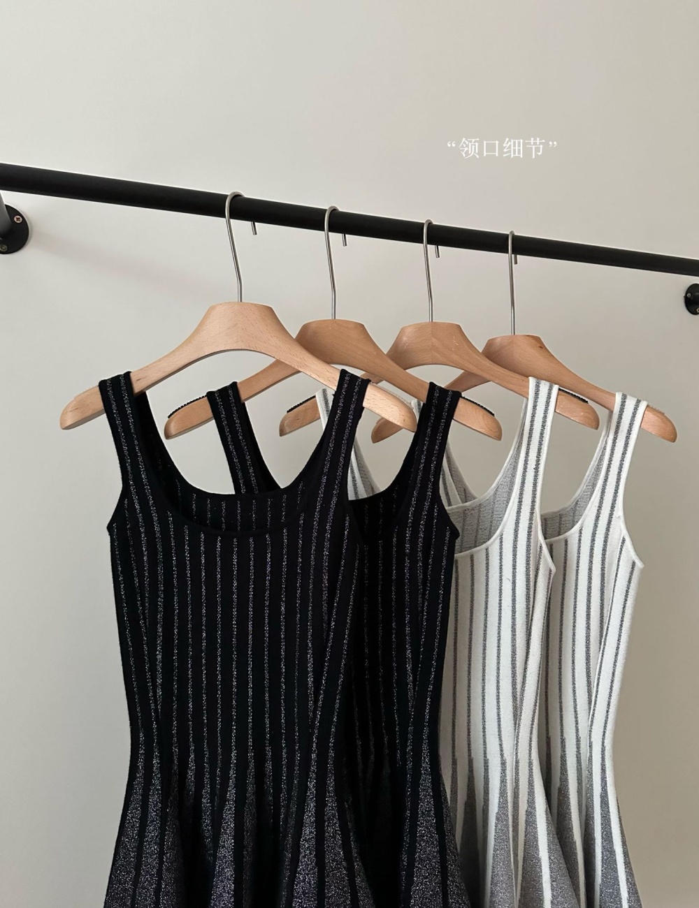 Temperament France style T-back vertical stripes dress