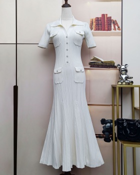 Knitted vacation long dress short sleeve summer dress