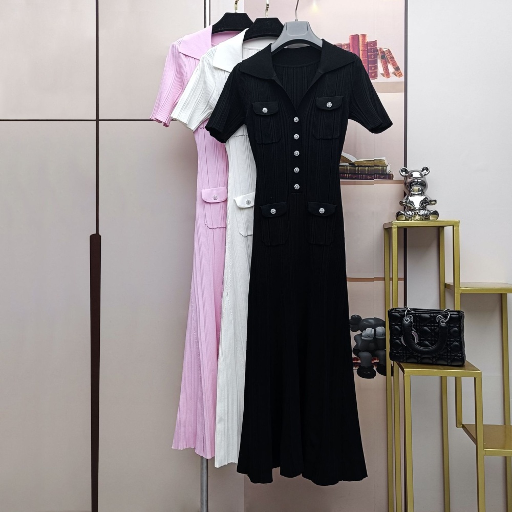 Knitted vacation long dress short sleeve summer dress