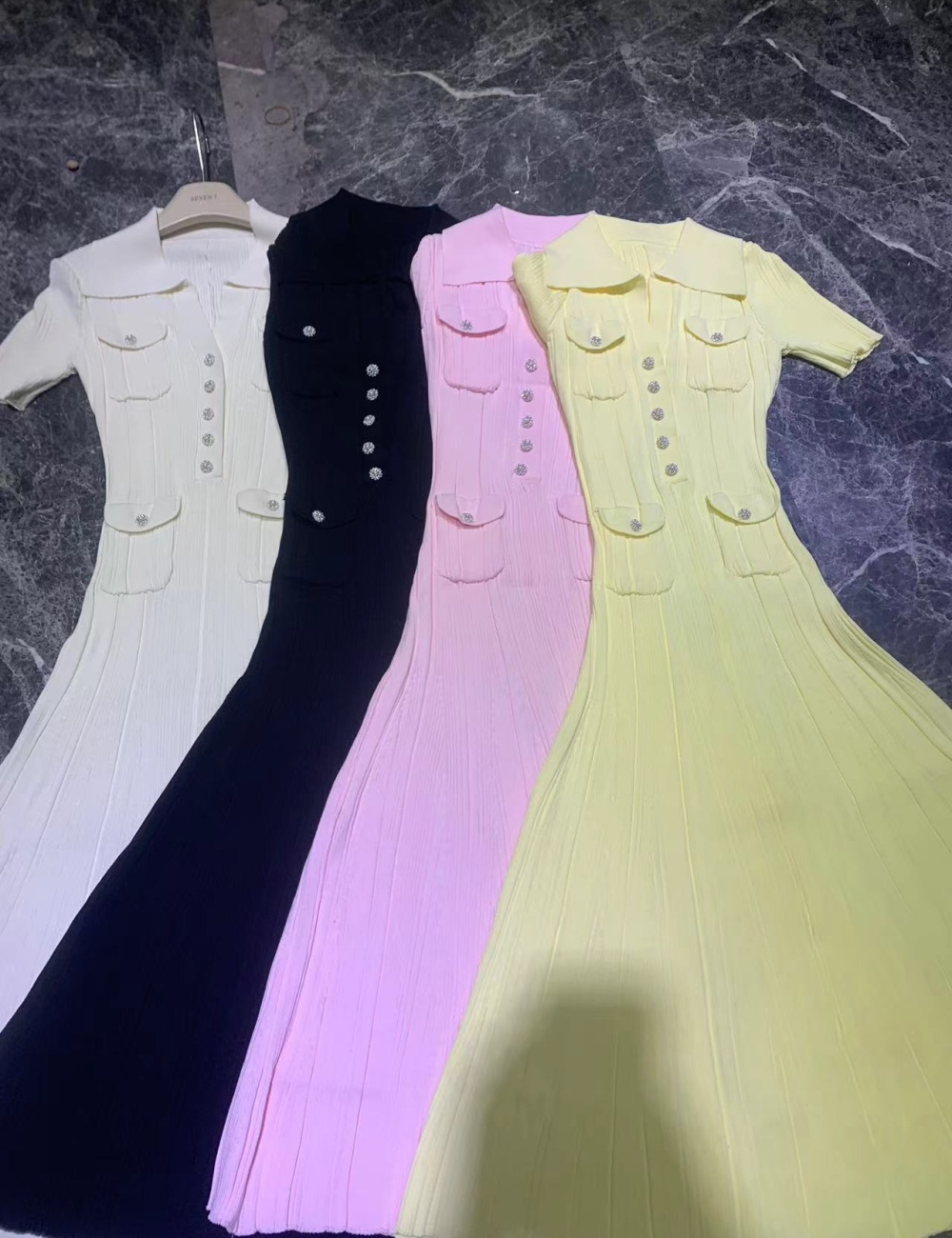 Knitted vacation long dress short sleeve summer dress