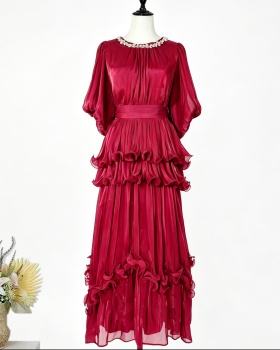 Elegant France style long dress summer lotus leaf edges dress