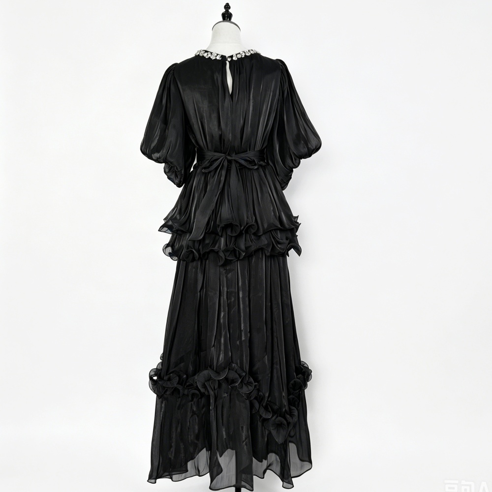 Elegant France style long dress summer lotus leaf edges dress