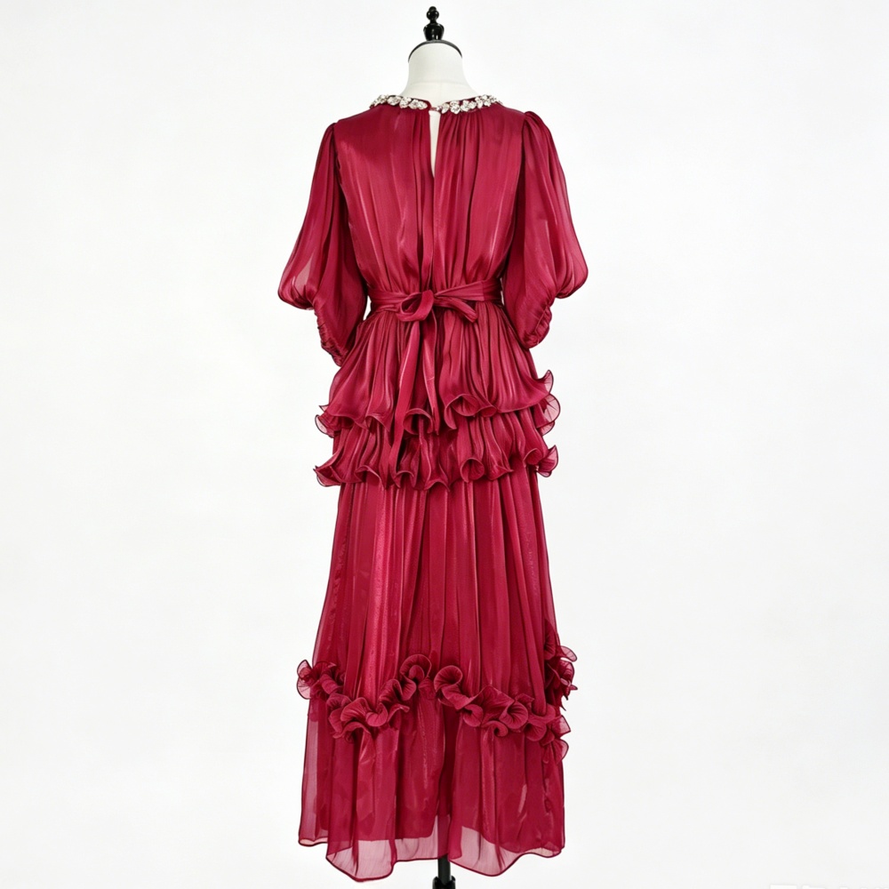 Elegant France style long dress summer lotus leaf edges dress