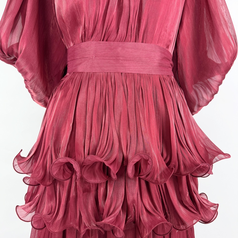 Elegant France style long dress summer lotus leaf edges dress