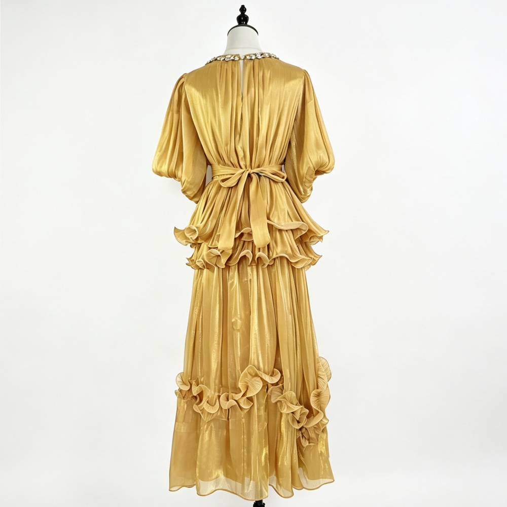 Elegant France style long dress summer lotus leaf edges dress