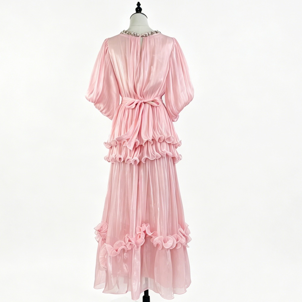 Elegant France style long dress summer lotus leaf edges dress