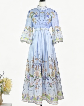 Retro slim European style long dress printing ladies dress