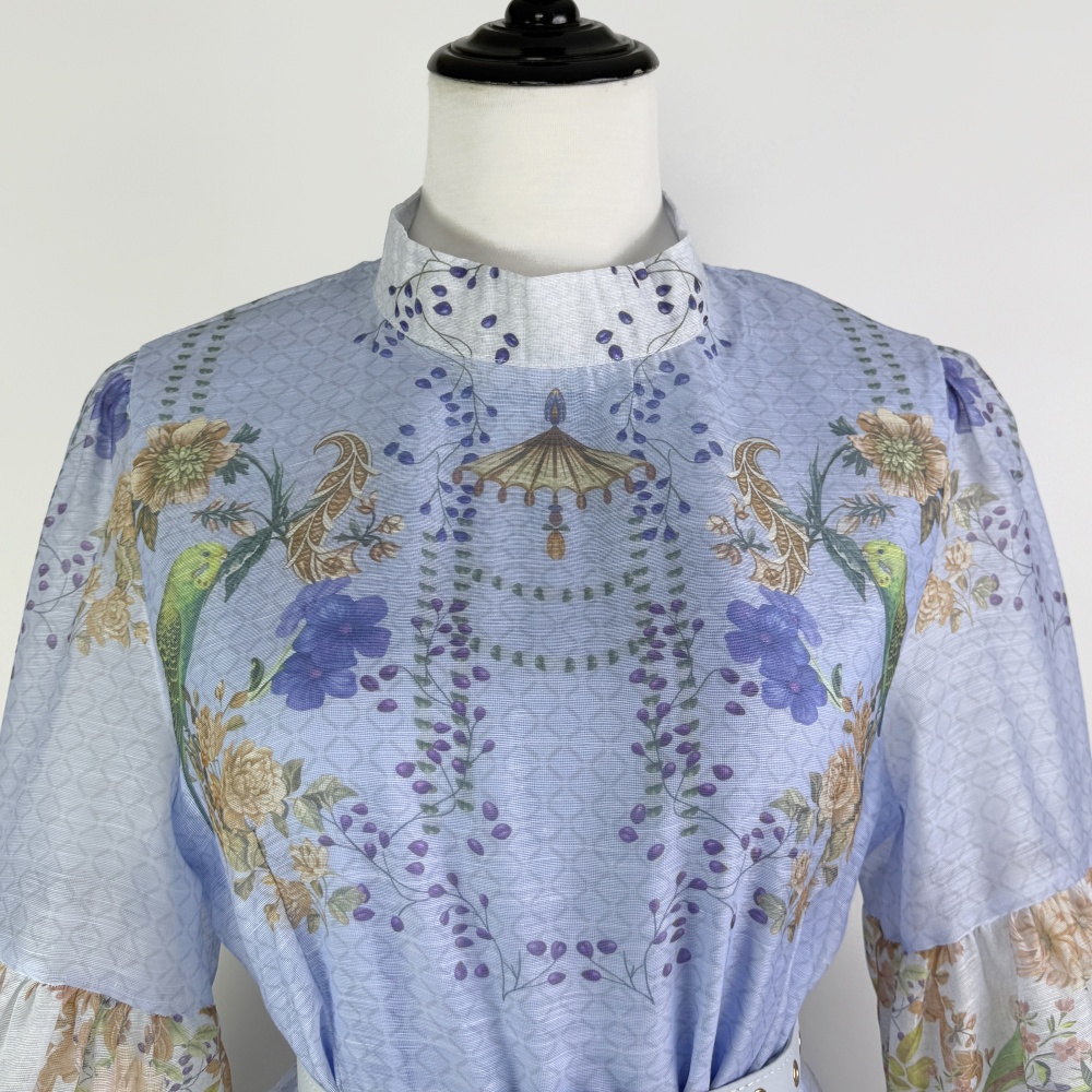 Retro slim European style long dress printing ladies dress