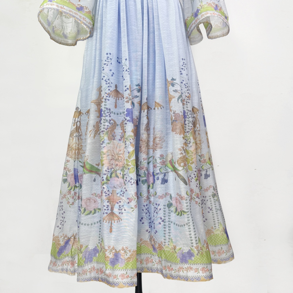 Retro slim European style long dress printing ladies dress
