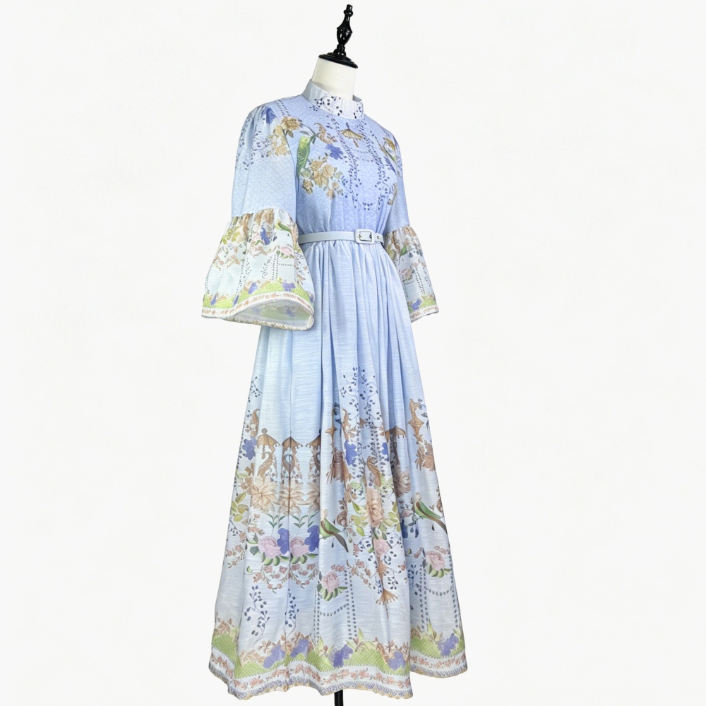 Retro slim European style long dress printing ladies dress