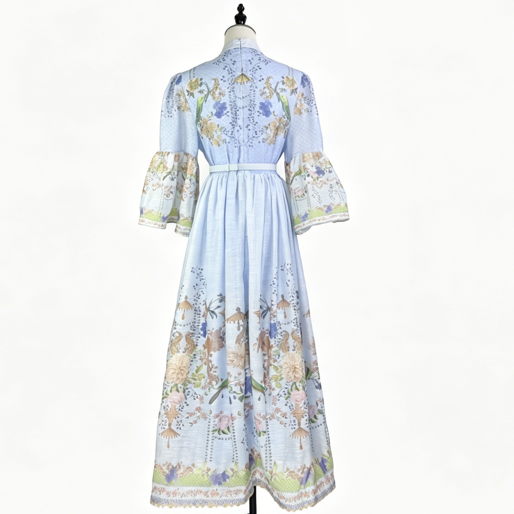 Retro slim European style long dress printing ladies dress