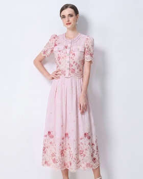 Lace printing tops temperament skirt 2pcs set