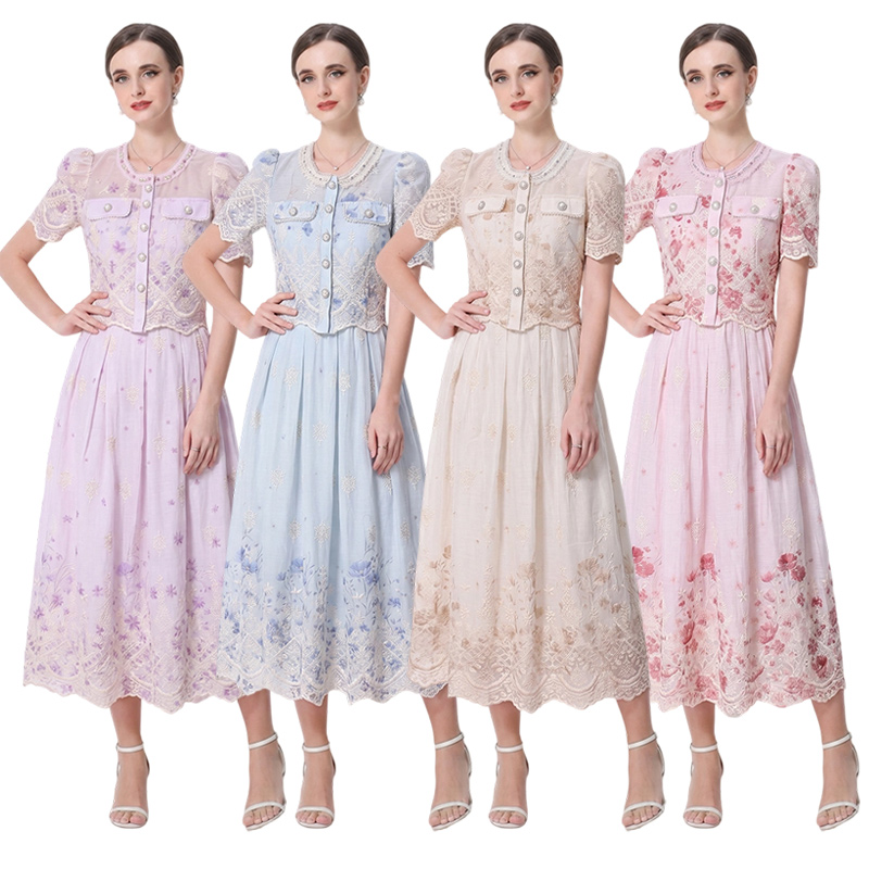 Lace printing tops temperament skirt 2pcs set