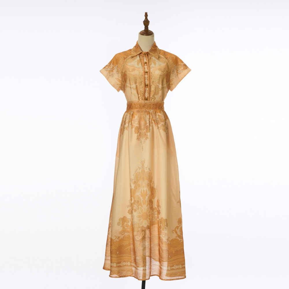 Short sleeve printing shirt flax long skirt a set