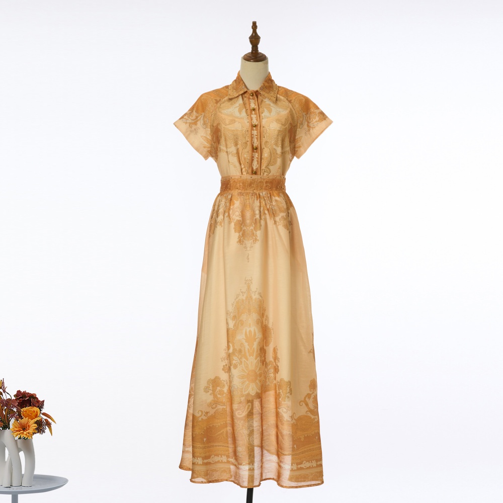 Short sleeve printing shirt flax long skirt a set