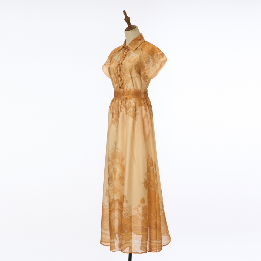 Short sleeve printing shirt flax long skirt a set
