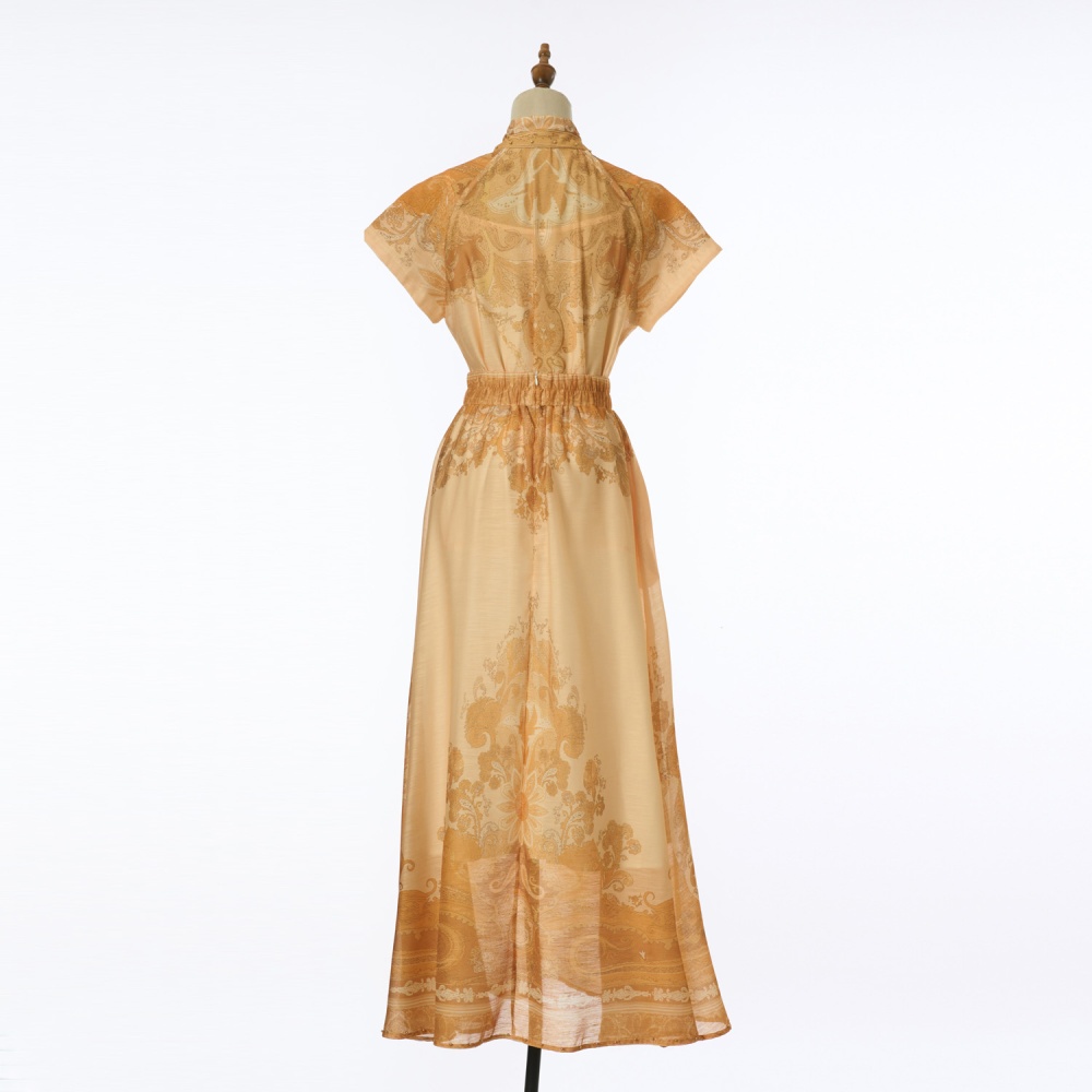 Short sleeve printing shirt flax long skirt a set