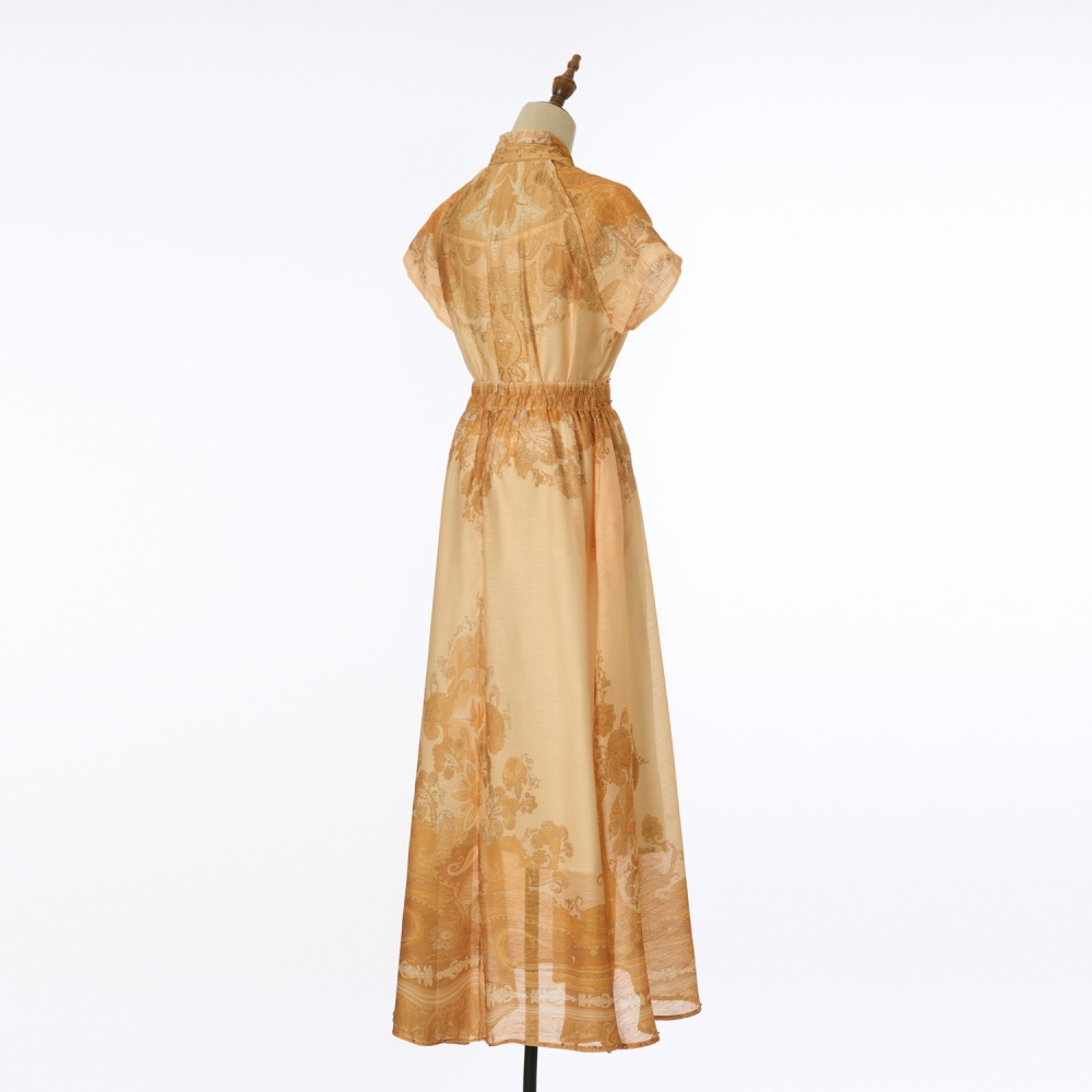 Short sleeve printing shirt flax long skirt a set