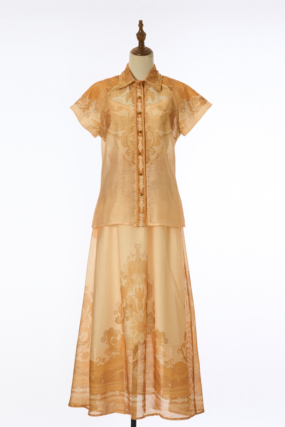 Short sleeve printing shirt flax long skirt a set