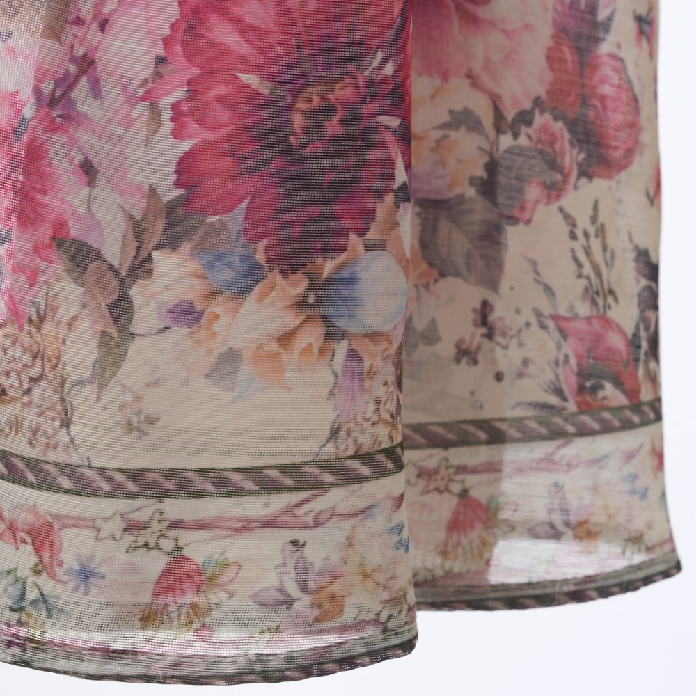 Silk linen pattern long sling rhinestone flowers dress