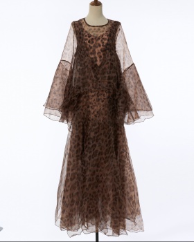 Long laminated printing leopard dress