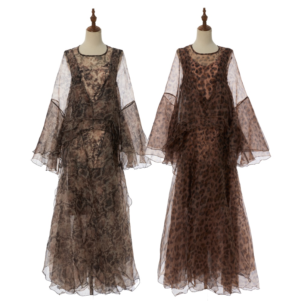 Long laminated printing leopard dress