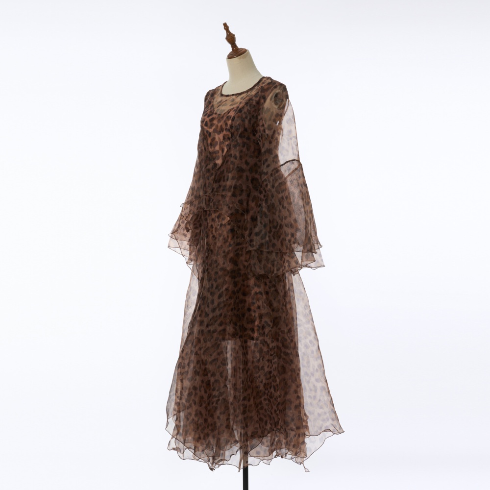 Long laminated printing leopard dress