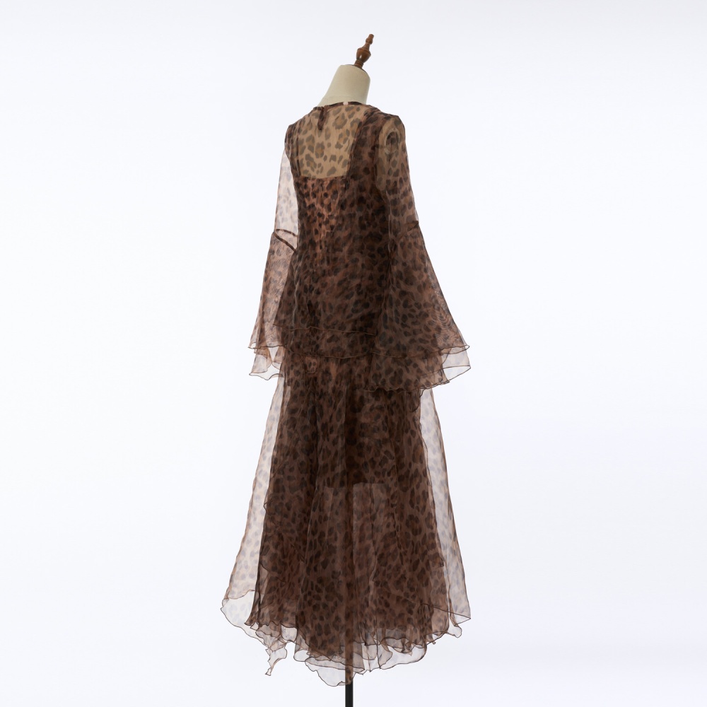 Long laminated printing leopard dress
