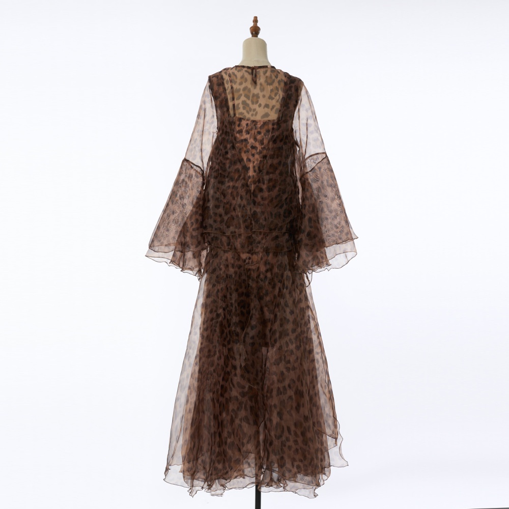 Long laminated printing leopard dress
