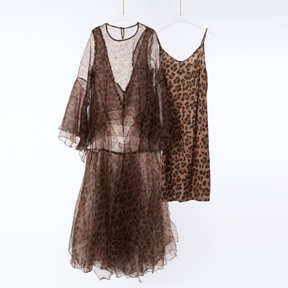 Long laminated printing leopard dress