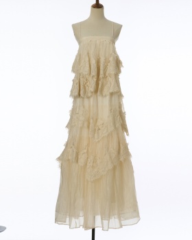 Gradient sling lace long dress France style retro jumpsuit