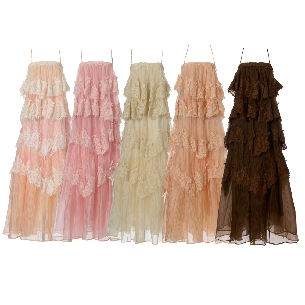 Gradient sling lace long dress France style retro jumpsuit