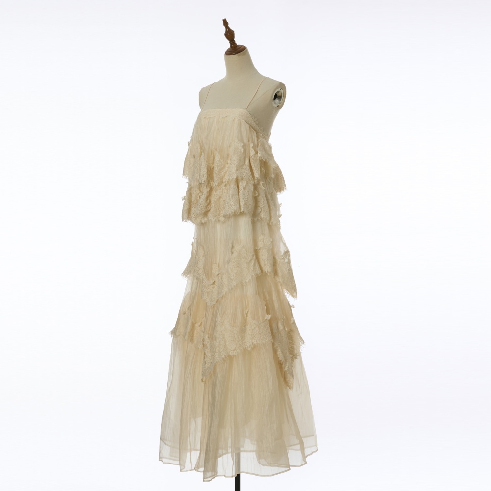 Gradient sling lace long dress France style retro jumpsuit