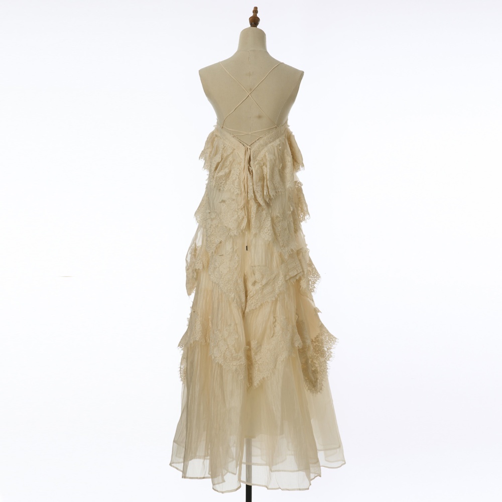 Gradient sling lace long dress France style retro jumpsuit