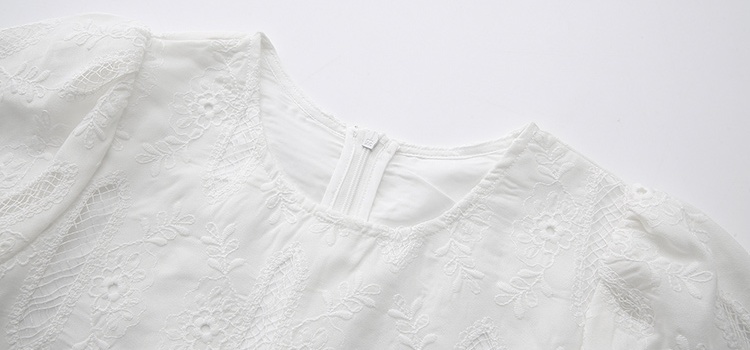 Embroidery round neck tops hollow high waist skirt