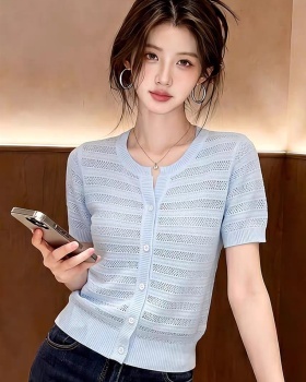 Western style short sleeve T-shirt blue tops for women