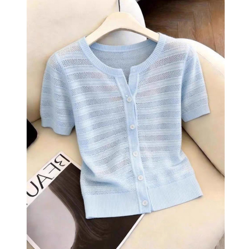Western style short sleeve T-shirt blue tops for women