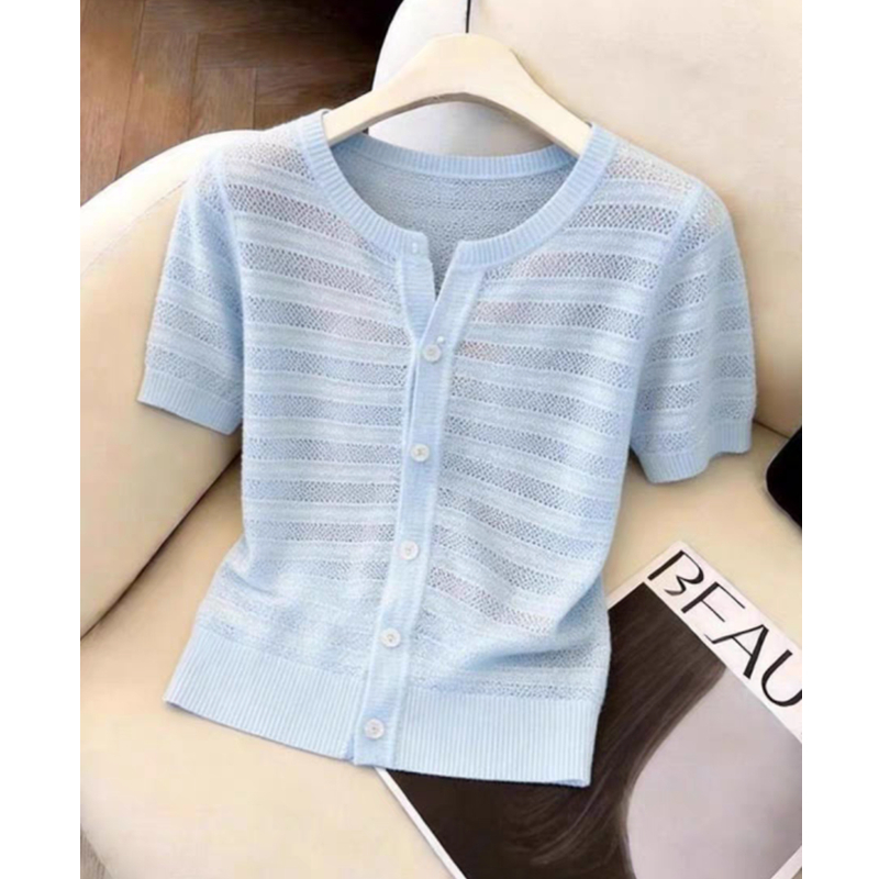 Western style short sleeve T-shirt blue tops for women