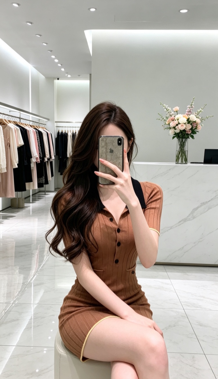 Lapel package hip mixed colors knitted dress