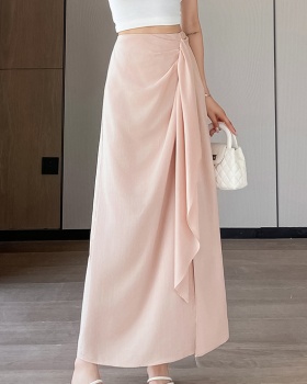 Split cotton linen temperament niche streamer skirt